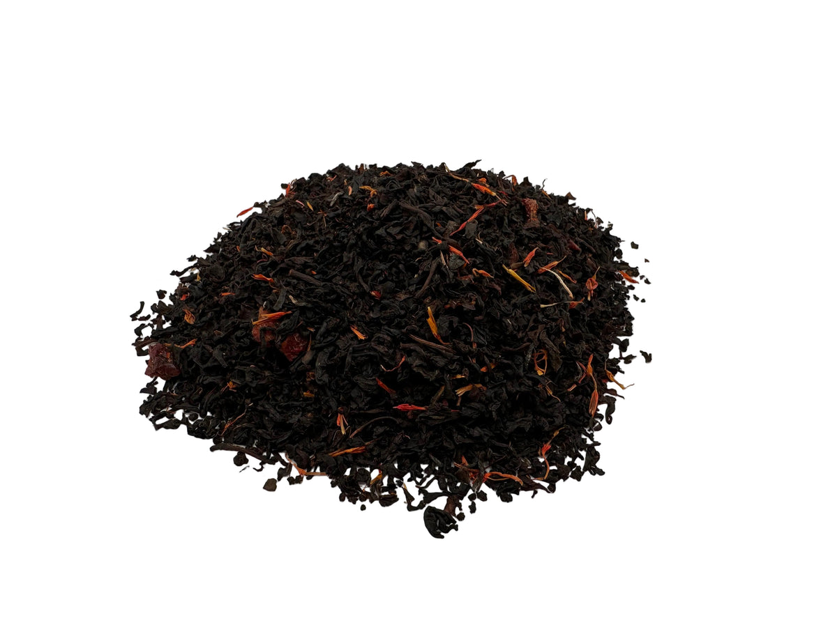 Delicious black berry black tea with blueberries, cranberries and safflowers